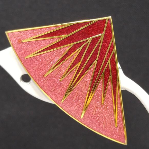 Vintage Isle of Skye Red Rose Fan Clip Earrings, Gold Plated Enamel - Picture 2 of 10